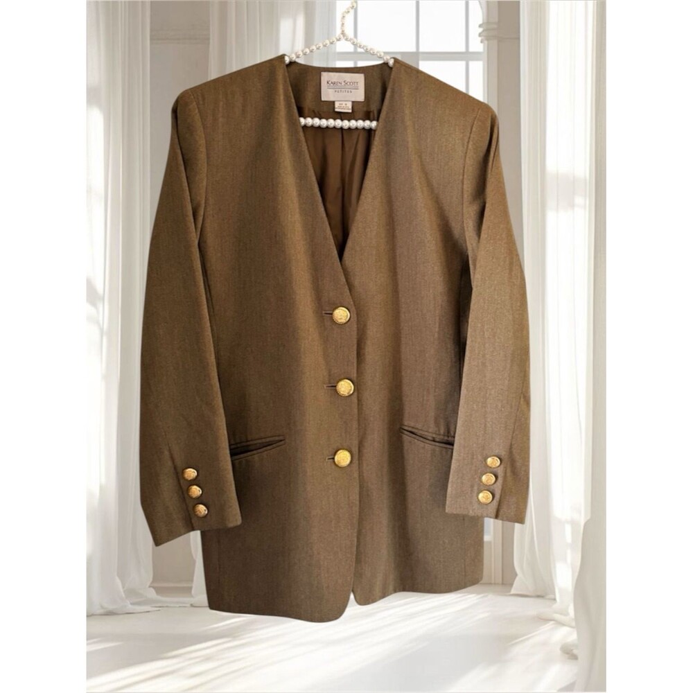 VTG Karen Scott Petites Brown Long Line Blazer Size 10